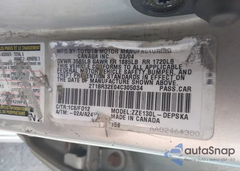 2004 Toyota Corolla S from USA, damaged, VIN 2T1BR32E04C305034